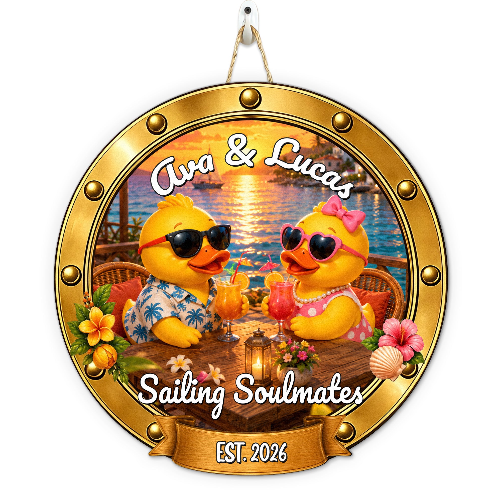 Duck Couples Cruise Door Signs Stateroom Decor Cruising Couple Vacation, Honey Moon - Personalized Wood Sign 3