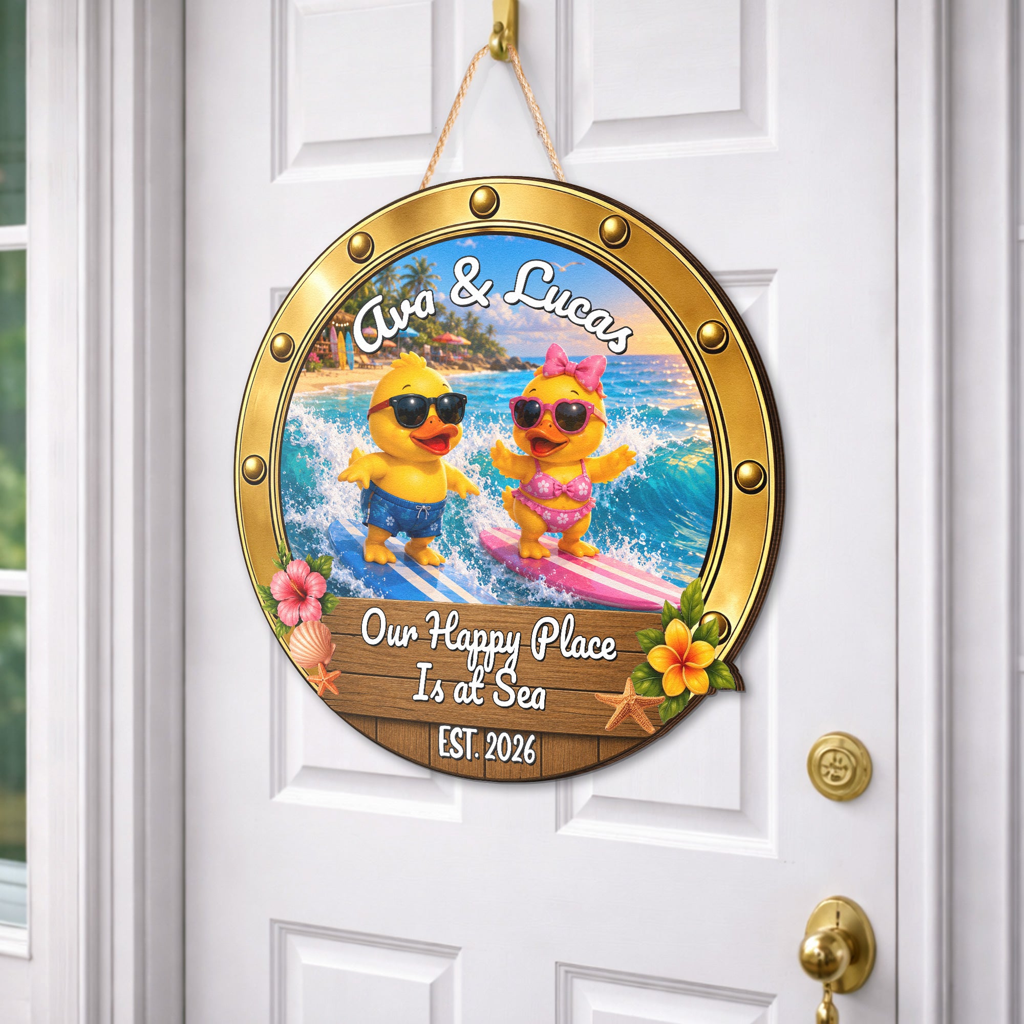 Duck Couples Cruise Door Signs Stateroom Decor Cruising Couple Vacation, Honey Moon - Personalized Wood Sign 4