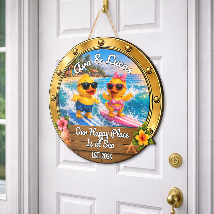 Duck Couples Cruise Door Signs Stateroom Decor Cruising Couple Vacation, Honey Moon - Personalized Wood Sign 4