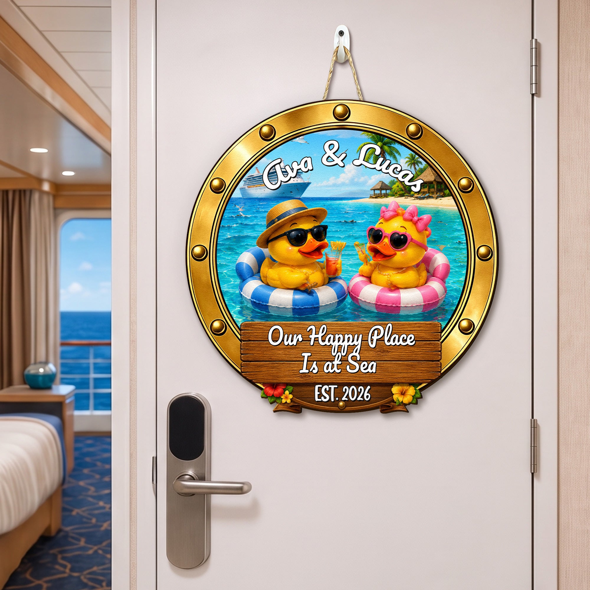 Duck Couples Cruise Door Signs Stateroom Decor Cruising Couple Vacation, Honey Moon - Personalized Wood Sign 6
