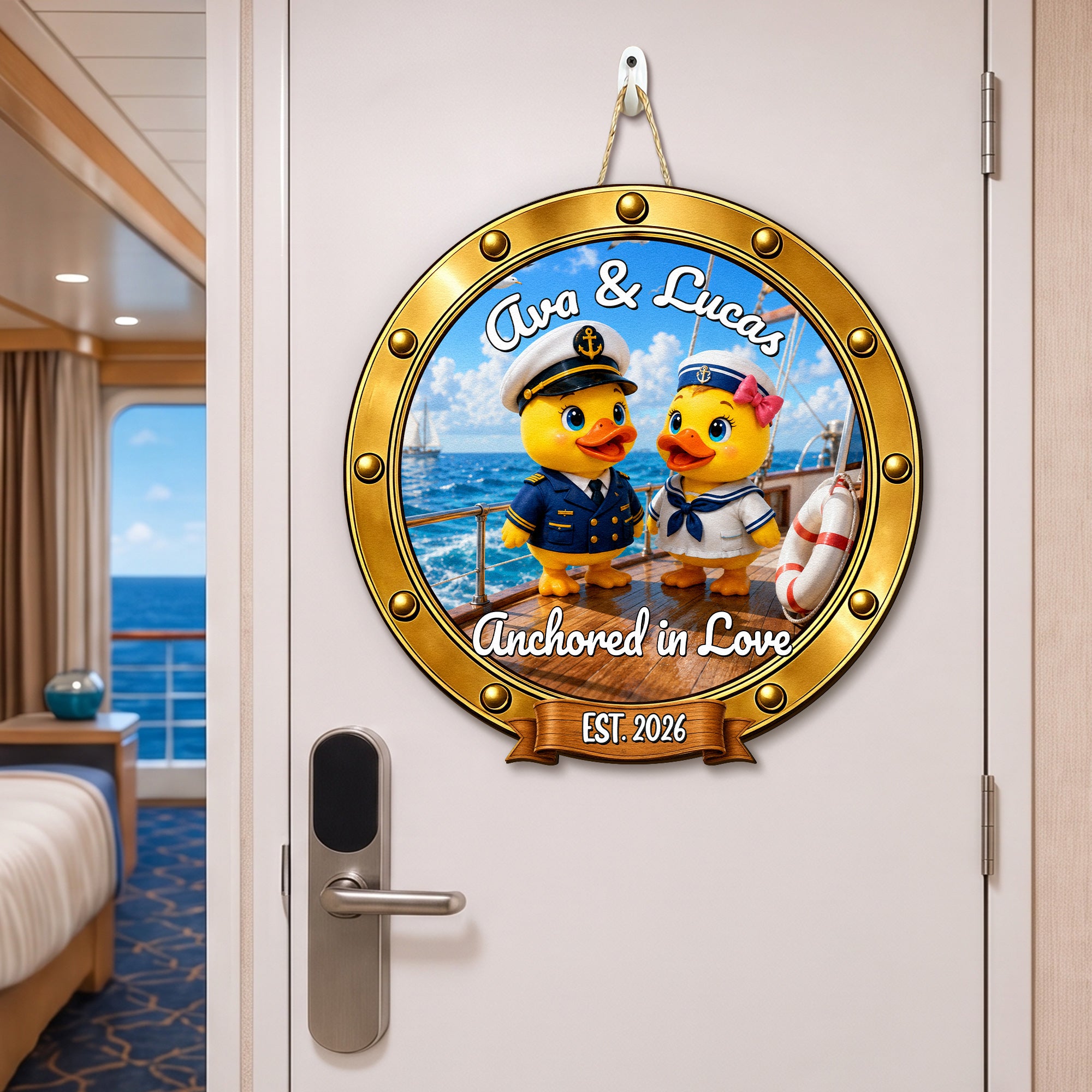 Duck Couples Cruise Door Signs Stateroom Decor Cruising Couple Vacation, Honey Moon - Personalized Wood Sign 7