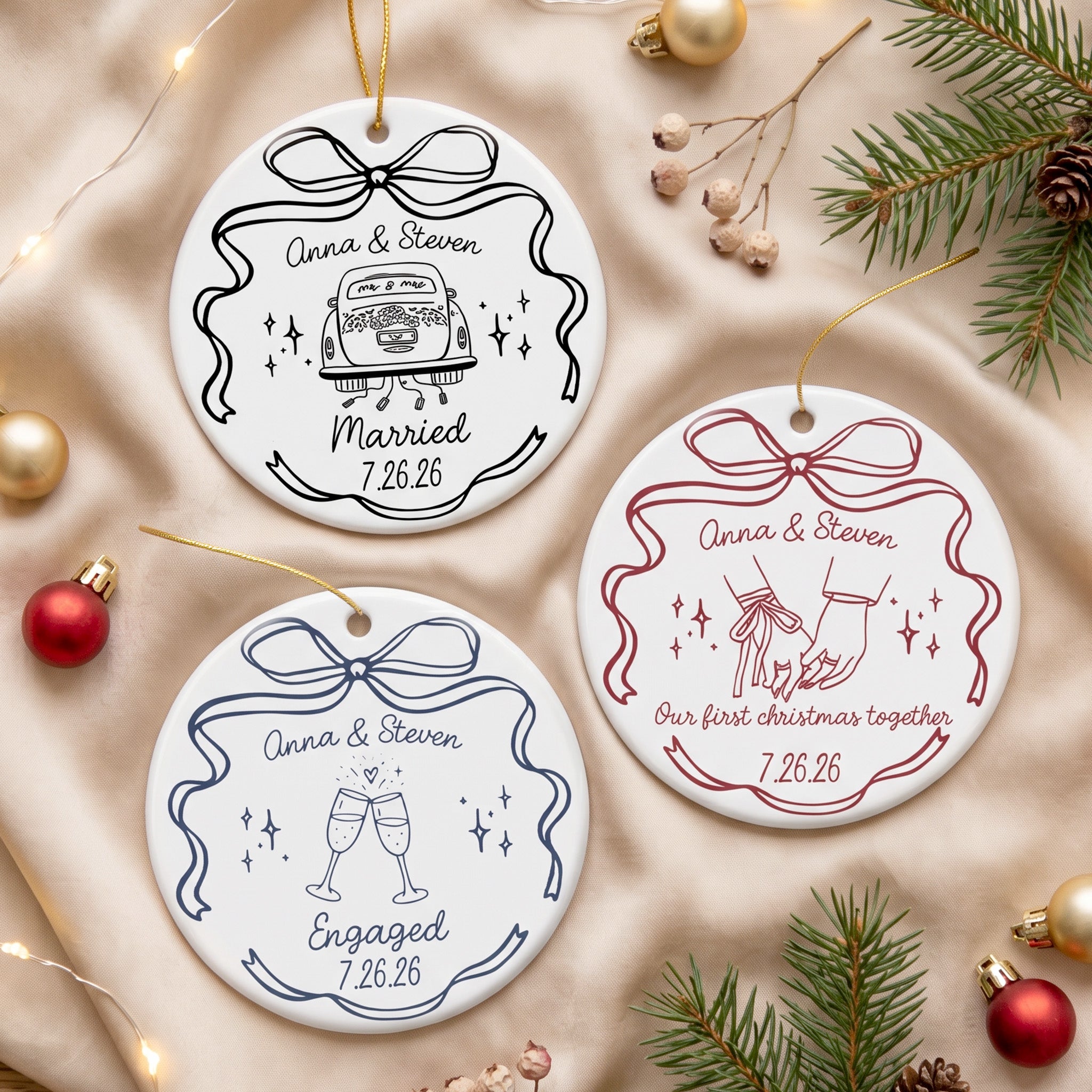Engaged Ornament Custom Engagement Gifts For Couple First Christmas Engaged - Personalized Ornament 1