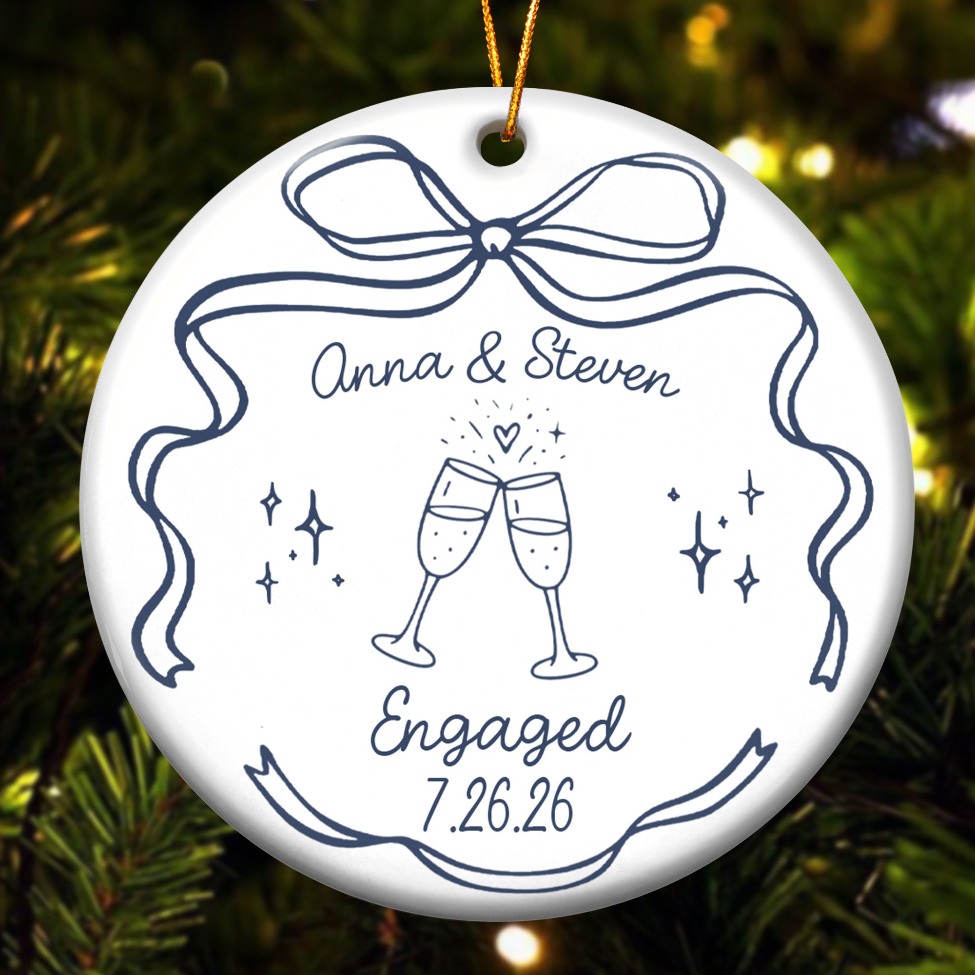 Engaged Ornament Custom Engagement Gifts For Couple First Christmas Engaged - Personalized Ornament 2