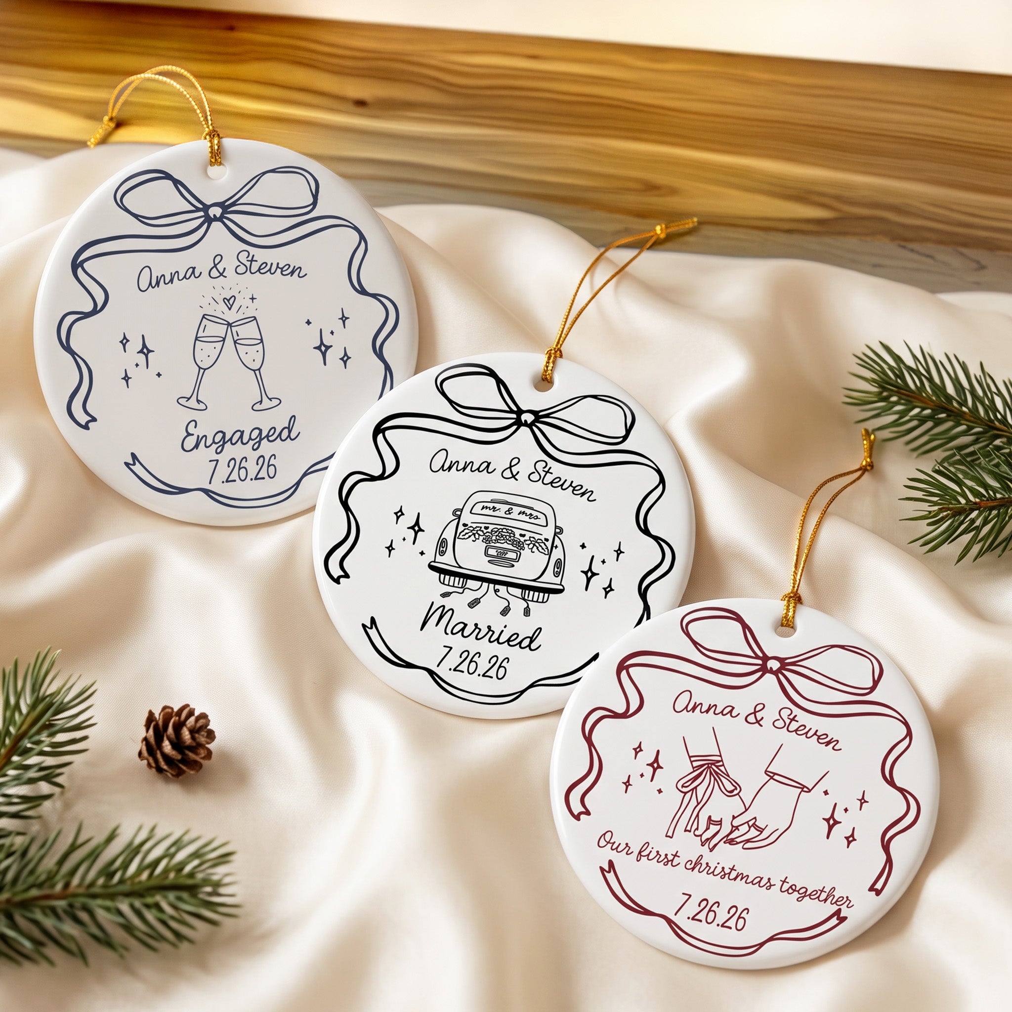 Engaged Ornament Custom Engagement Gifts For Couple First Christmas Engaged - Personalized Ornament 3
