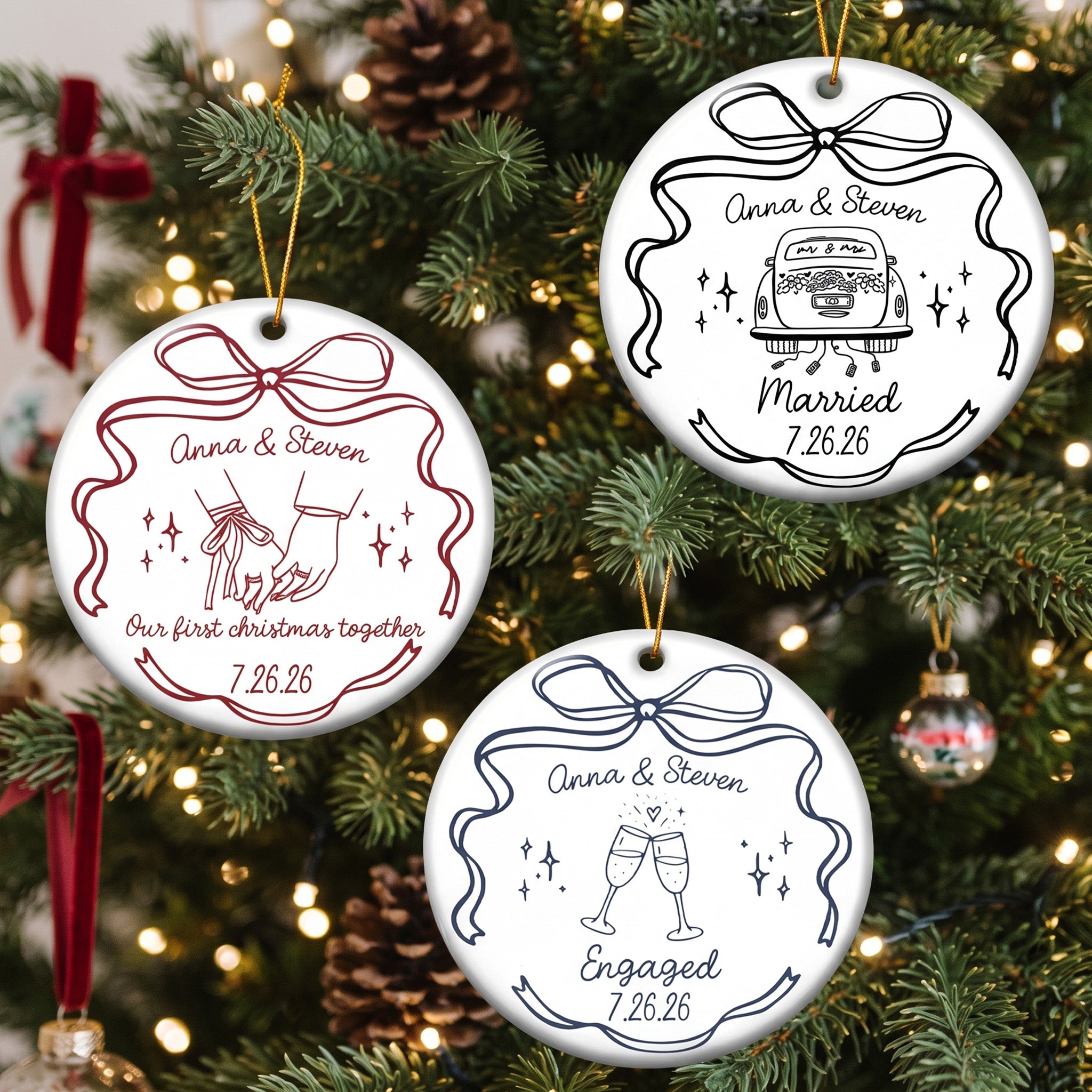 Engaged Ornament Custom Engagement Gifts For Couple First Christmas Engaged - Personalized Ornament 6
