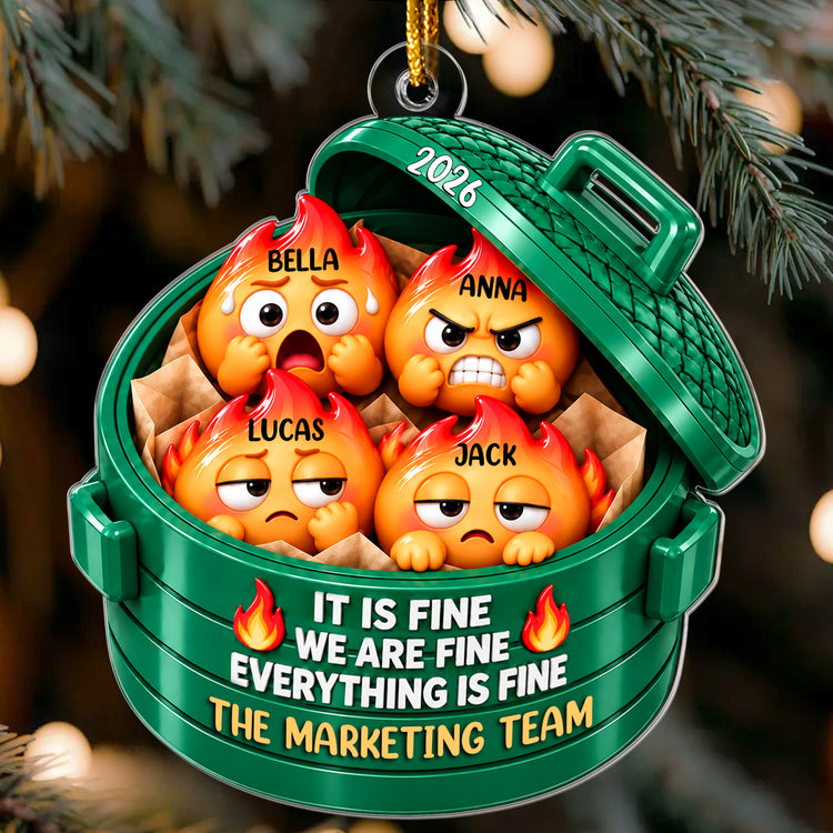 Everything Is Fine Squishy Dumpster Fire Coworkers Christmas Gifts - Personalized Ornament 1