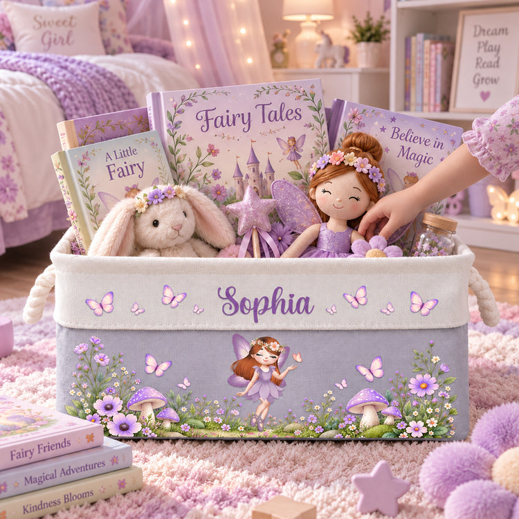  Fairy Girl, Fairy Flowers Custom Name, Gift For Granddaughter, Daughter, Little Girls - Personalized Storage Basket 3