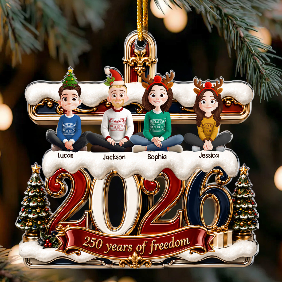 Family 2026 250 Years Of Freedom - Personalized Ornament 2