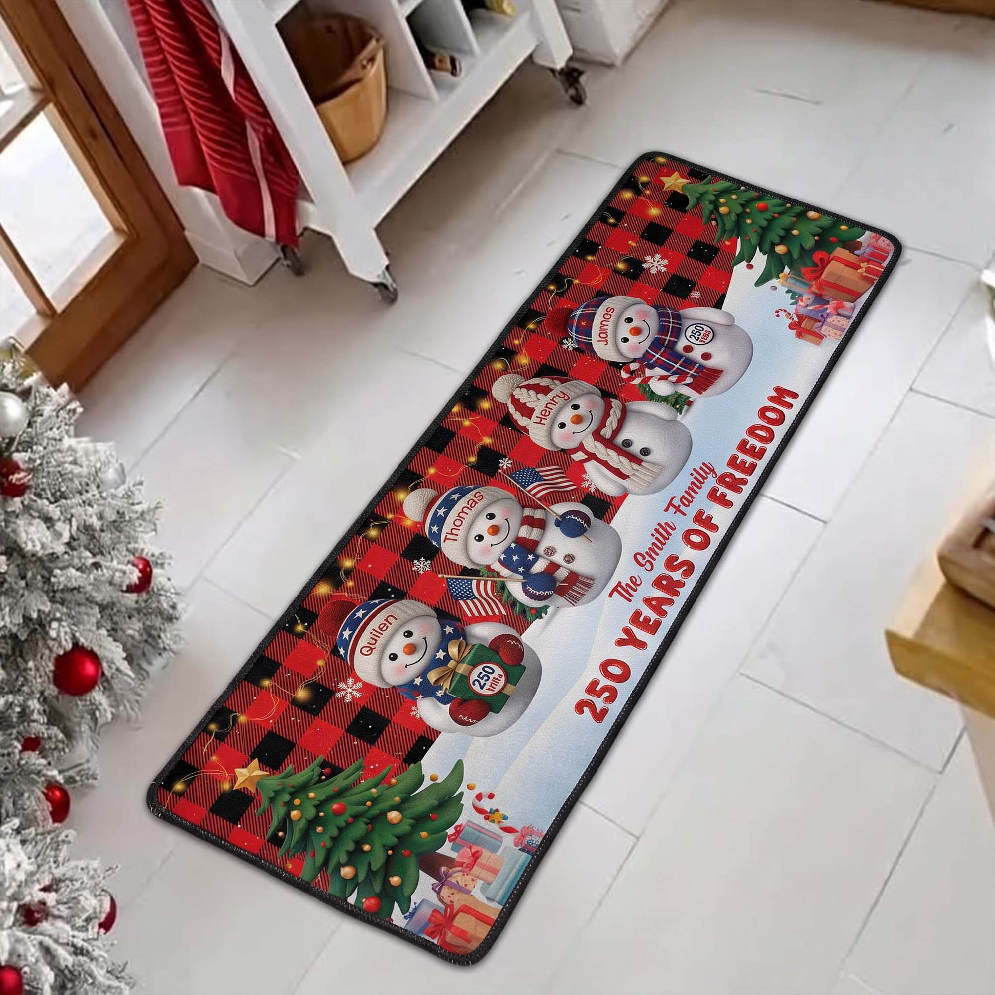 Family 250Th Anniversary Snowman - Personalized Runner Rug 1