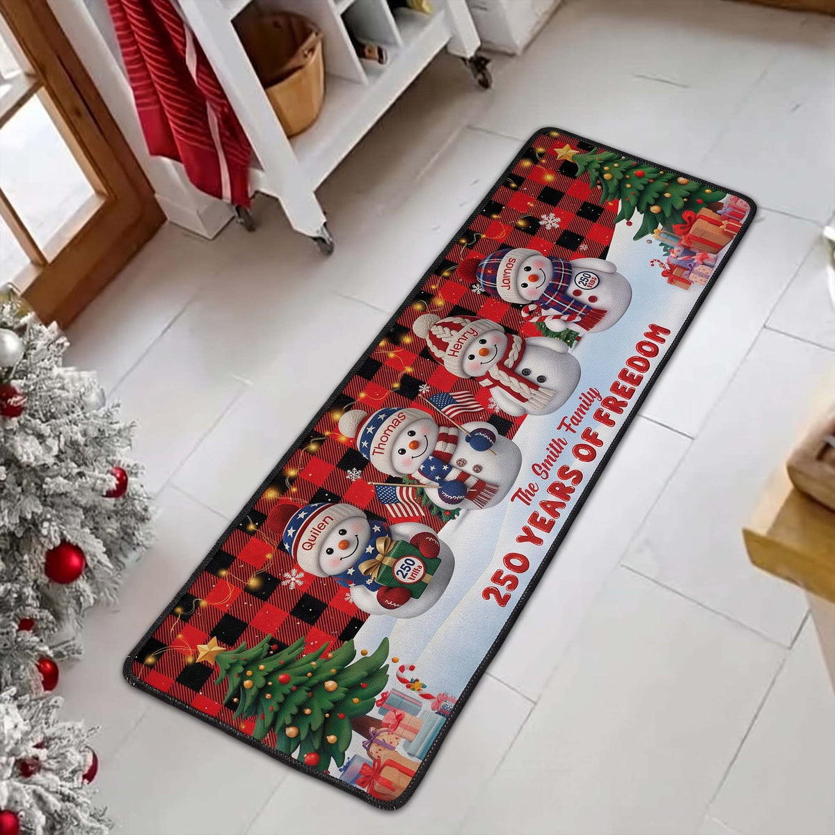 Family 250Th Anniversary Snowman - Personalized Runner Rug 1