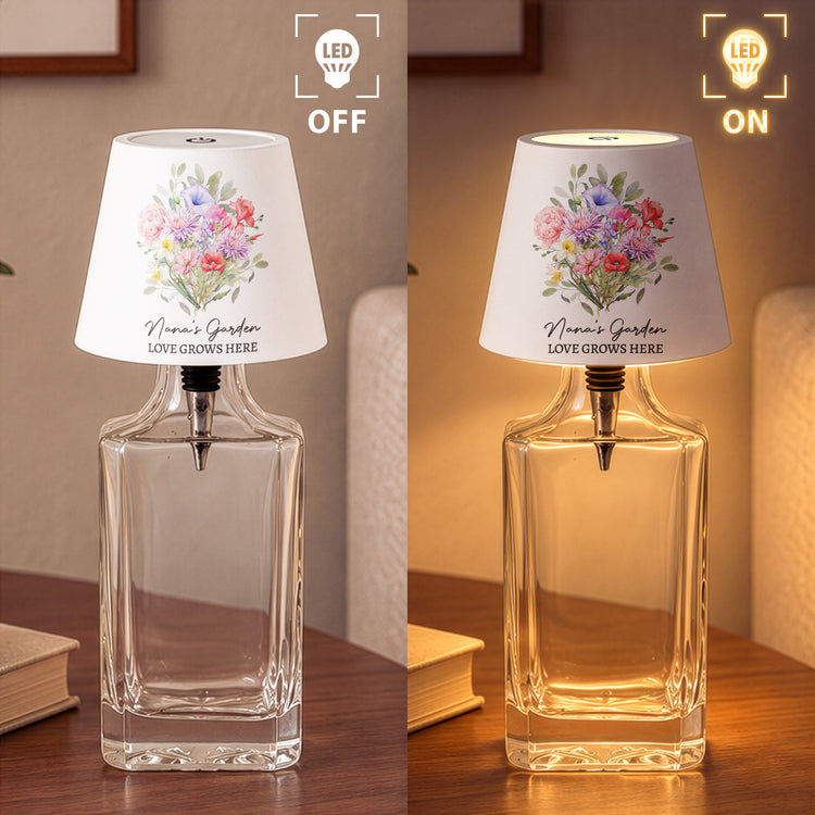 Family Birth Flower Bouquet Flowers Gift For Mom, Grandma, Family - Personalized Bottle Lamp 3