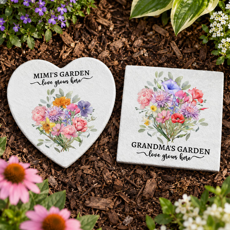 Family Birth Flower Bouquet Flowers Gift For Mom, Grandma, Family - Personalized Garden Stone 1
