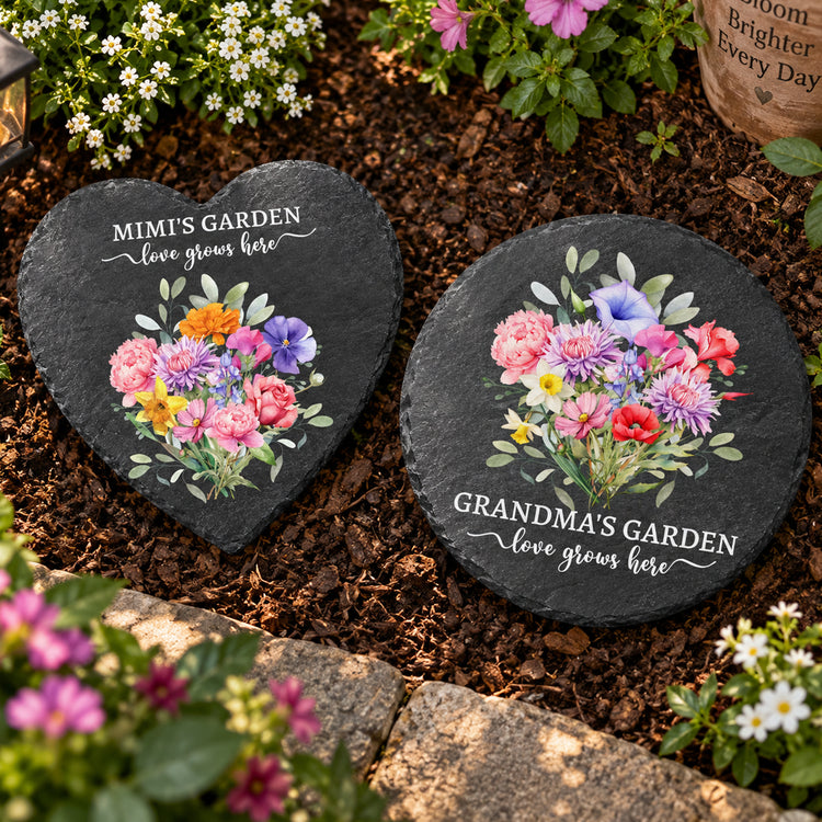Family Birth Flower Bouquet Flowers Gift For Mom, Grandma, Family - Personalized Garden Stone 6