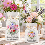 Family Birth Flower Bouquet Flowers Gift For Mom, Grandma, Family - Personalized Vase 1