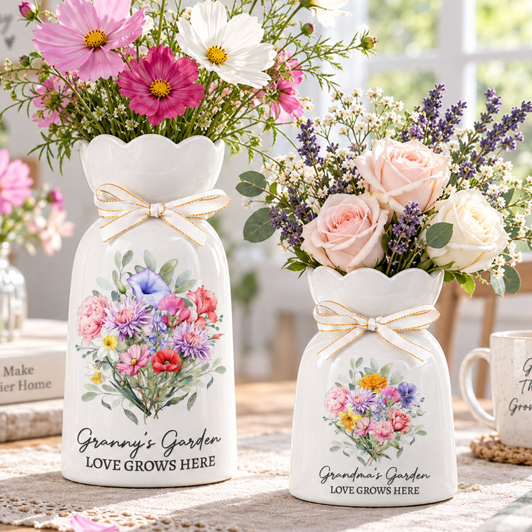 Family Birth Flower Bouquet Flowers Gift For Mom, Grandma, Family - Personalized Vase 1