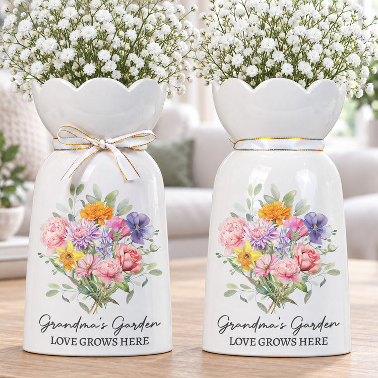 Family Birth Flower Bouquet Flowers Gift For Mom, Grandma, Family - Personalized Vase 3