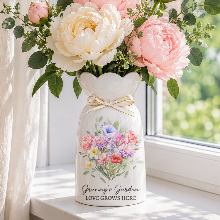 Family Birth Flower Bouquet Flowers Gift For Mom, Grandma, Family - Personalized Vase 4