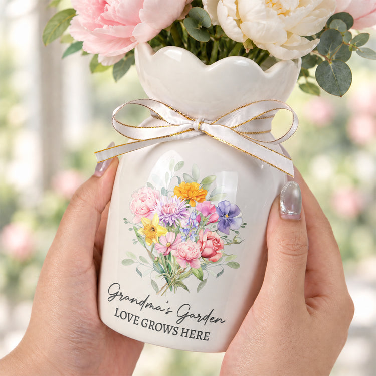 Family Birth Flower Bouquet Flowers Gift For Mom, Grandma, Family - Personalized Vase 5