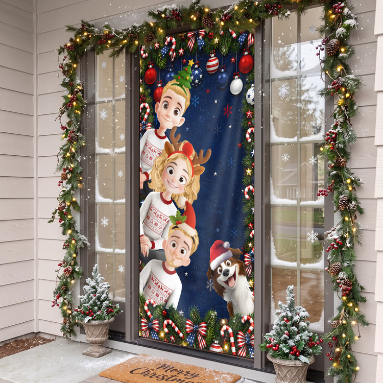 Family Christmas 250Th Year Of Freedom Celebrate - Personalized Door Cover 3