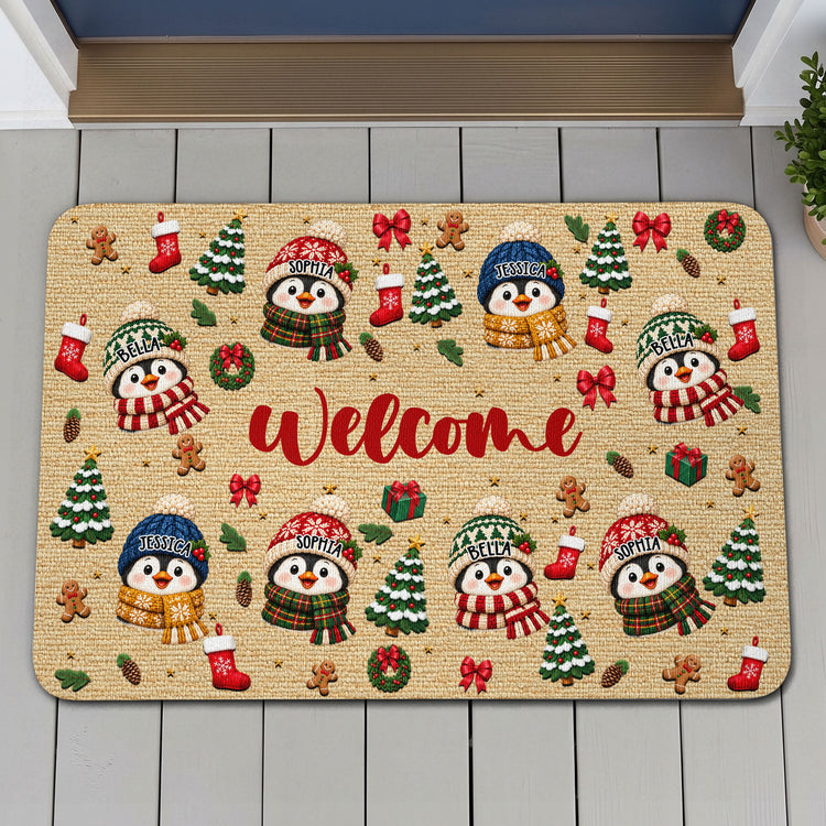 Family Christmas Snowman, Penguin, Reindeer Theme Decoration - Personalized Doormat 2