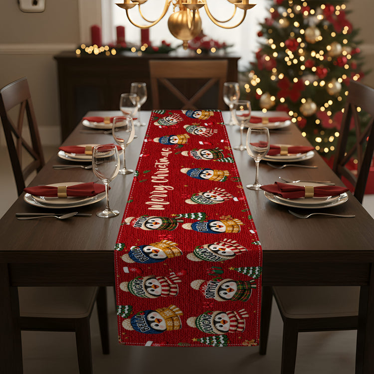 Family Christmas Snowman, Penguin, Reindeer Theme Decoration - Personalized Table Runner 3