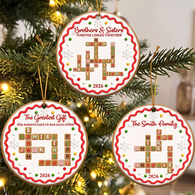 Family Forever - Custom Crossword Scrabble - Gingerbread Style - Personalized Ornament 2