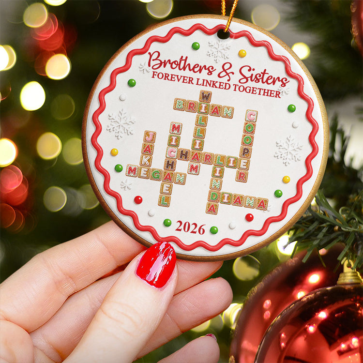 Family Forever - Custom Crossword Scrabble - Gingerbread Style - Personalized Ornament 3