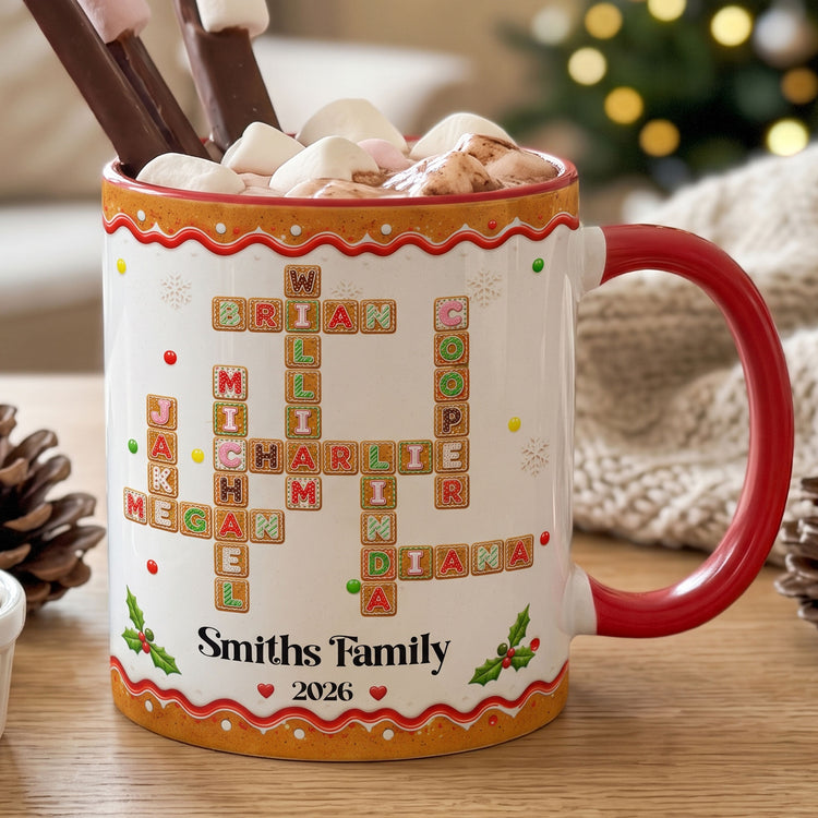 Family Forever Gifts For Siblings Custom Crosswords - Christmas Gingerbread Style - Personalized Mug 1