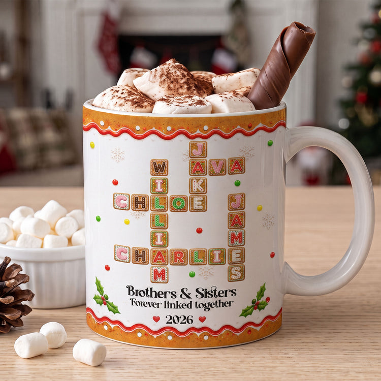 Family Forever Gifts For Siblings Custom Crosswords - Christmas Gingerbread Style - Personalized Mug 2