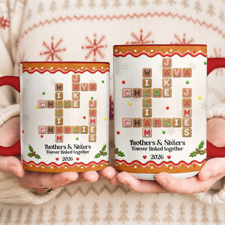 Family Forever Gifts For Siblings Custom Crosswords - Christmas Gingerbread Style - Personalized Mug 3
