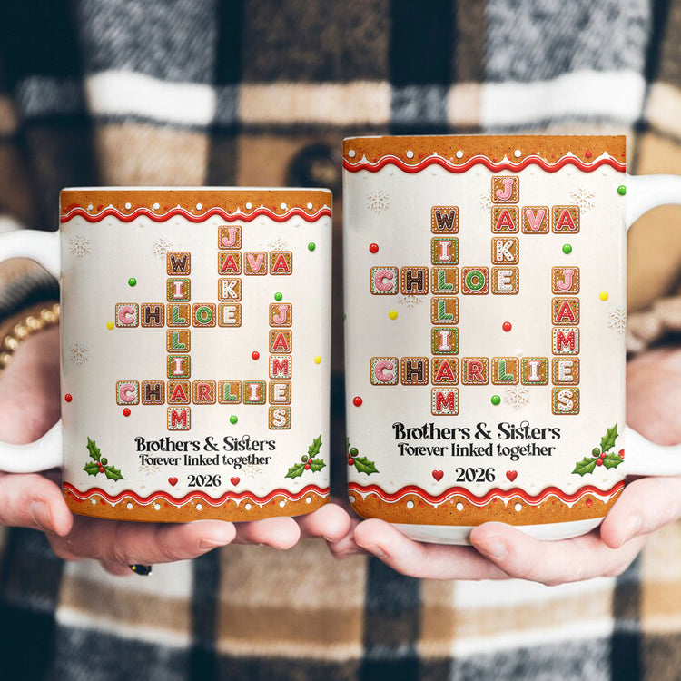 Family Forever Gifts For Siblings Custom Crosswords - Christmas Gingerbread Style - Personalized Mug 4