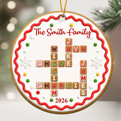 Family Forever Sibling Gifts Custom Crosswords - Christmas Gingerbread Style - Personalized Ornament