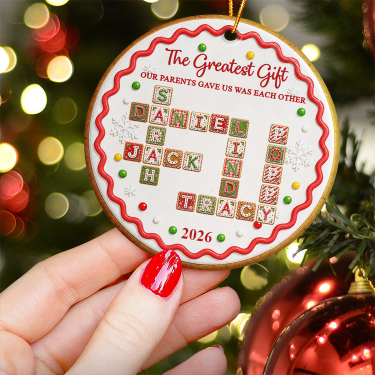 Family Forever Sibling Gifts Custom Crosswords - Christmas Gingerbread Style - Personalized Ornament 2