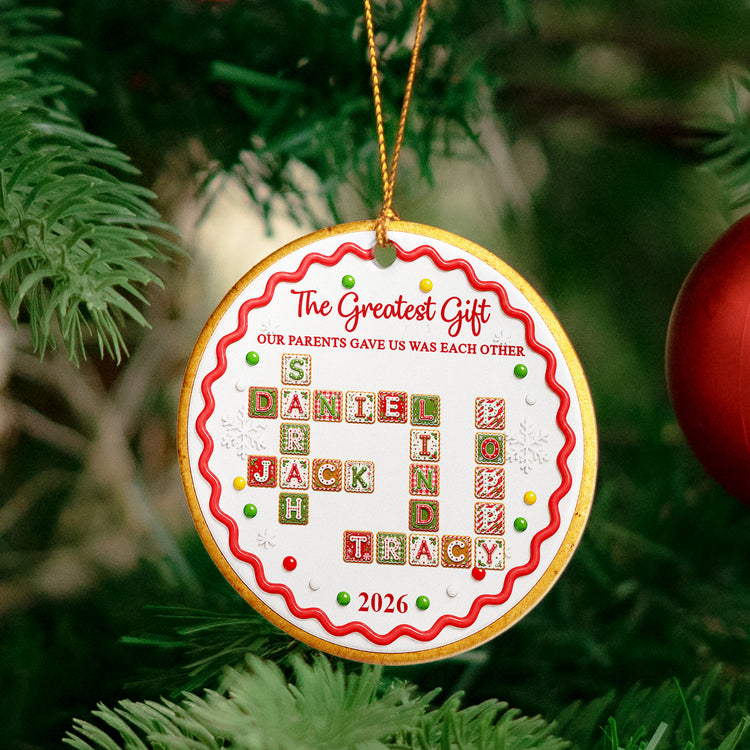 Family Forever Sibling Gifts Custom Crosswords - Christmas Gingerbread Style - Personalized Ornament 3