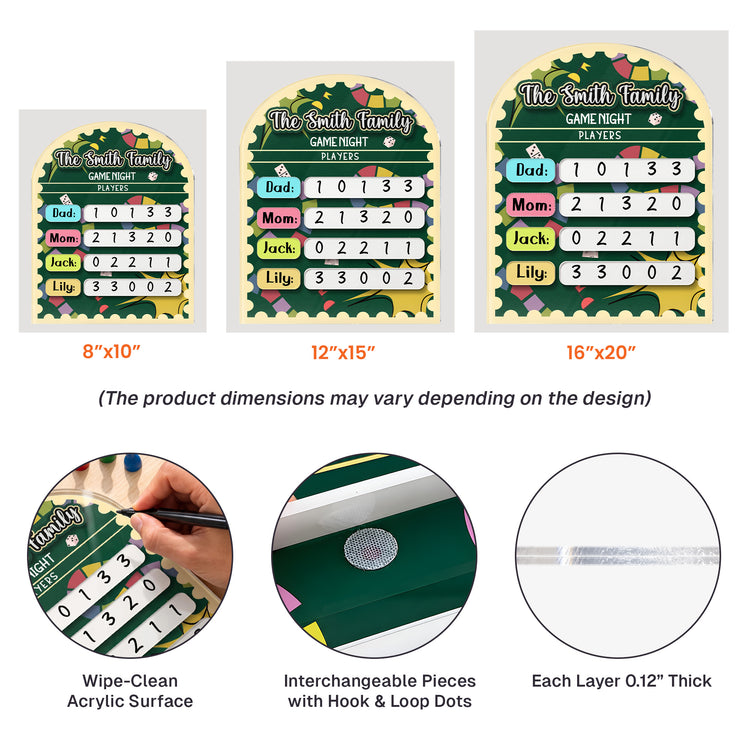 Family Game Night Scoreboard - Acrylic Dry Erase Tracker 6