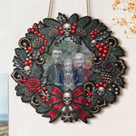 Family Gothic Christmas Clay Art Style - Personalized Wood Sign 3