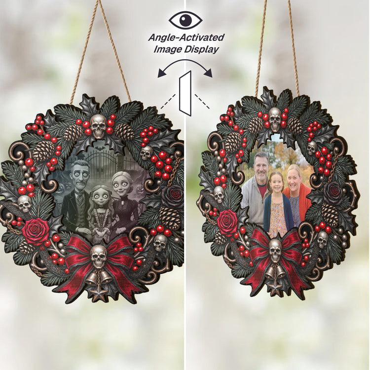 Family Gothic Christmas Clay Art Style - Personalized Wood Sign 4