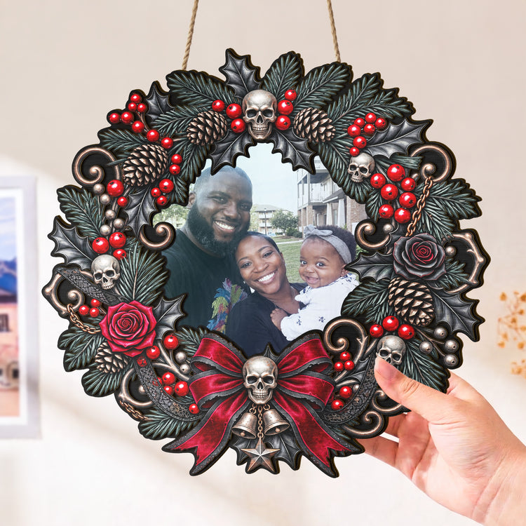 Family Gothic Christmas Clay Art Style - Personalized Wood Sign 6