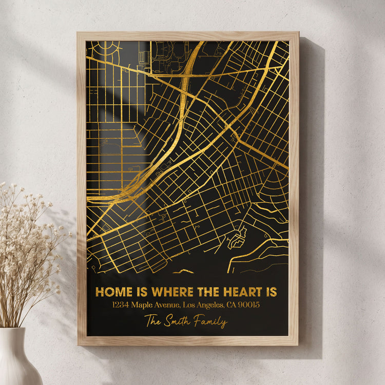 Family Home Is Where The Heart Is Custom Location Map Foil Printed Wall Art - Personalized Poster 1