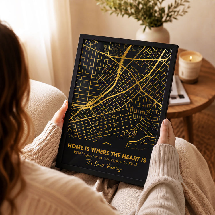 Family Home Is Where The Heart Is Custom Location Map Foil Printed Wall Art - Personalized Poster 3