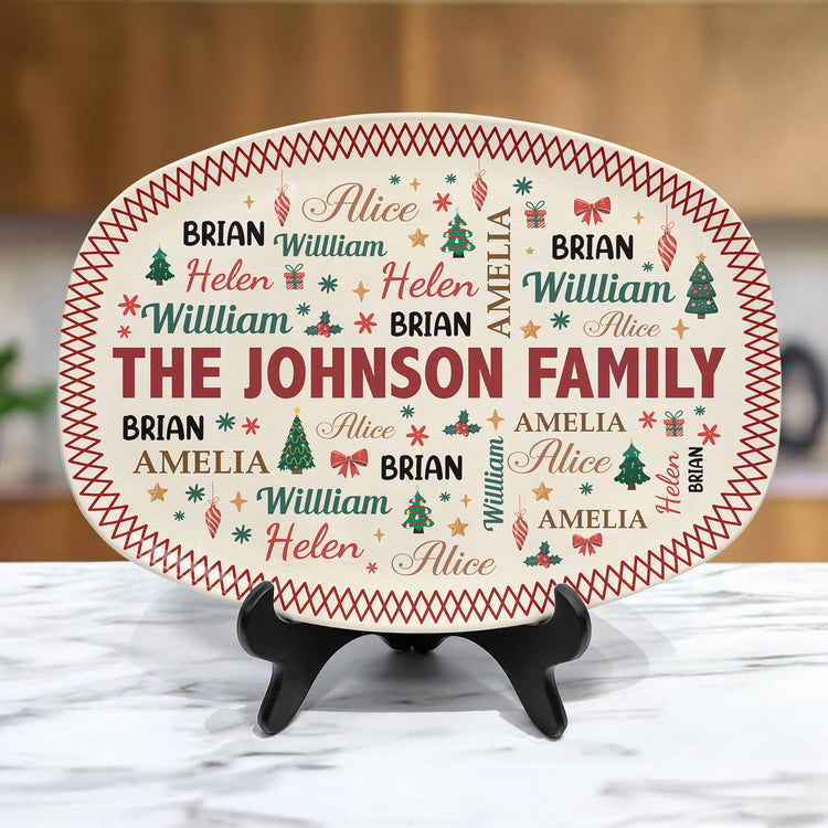 Family Name Word Christmas Theme - Personalized Platter 1