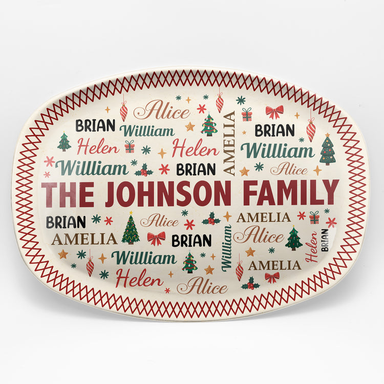 Family Name Word Christmas Theme - Personalized Platter 2