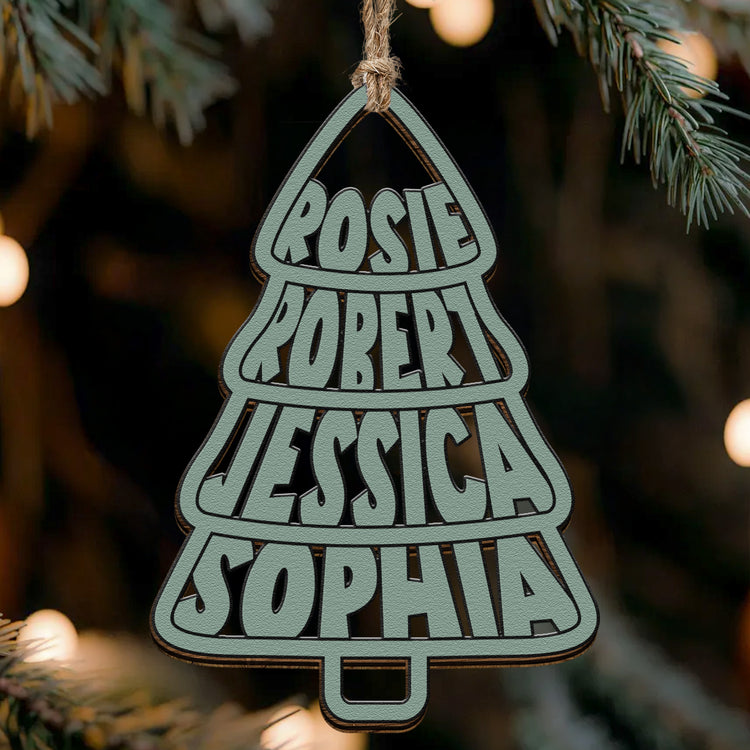 Family Names Christmas Tree Shape - Personalized Ornament 1