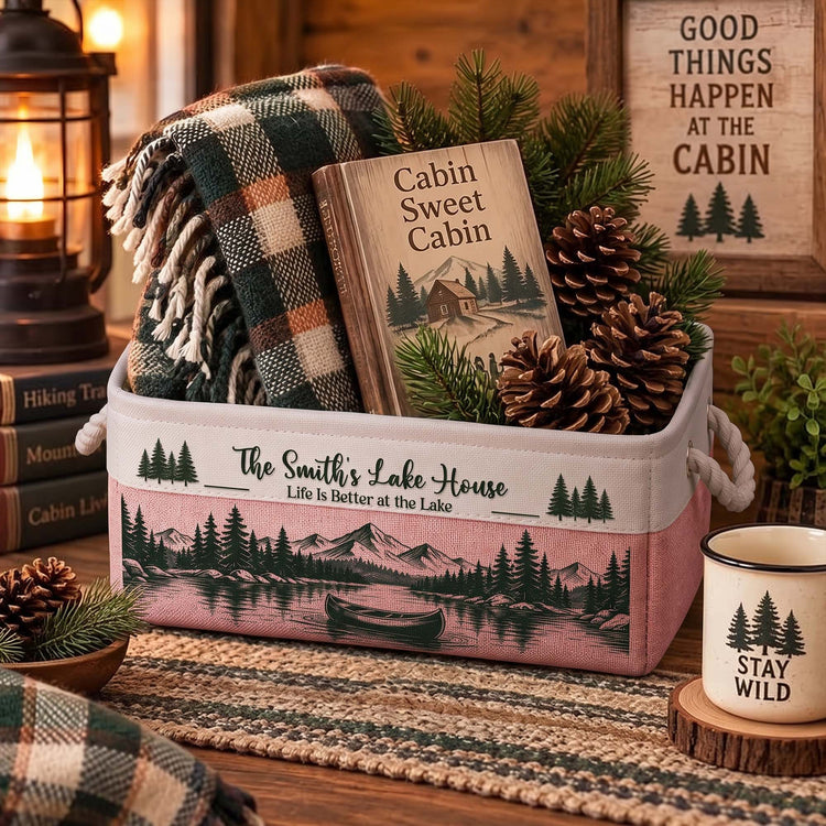 Family Outing Cabin Lakehouse Campfire Fire Pit Basket For Camping - Personalized Storage Basket 2