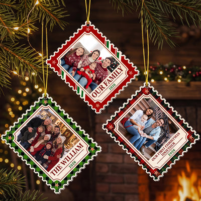 Family Photo Christmas Theme Postage Stamp - Personalized Ornament