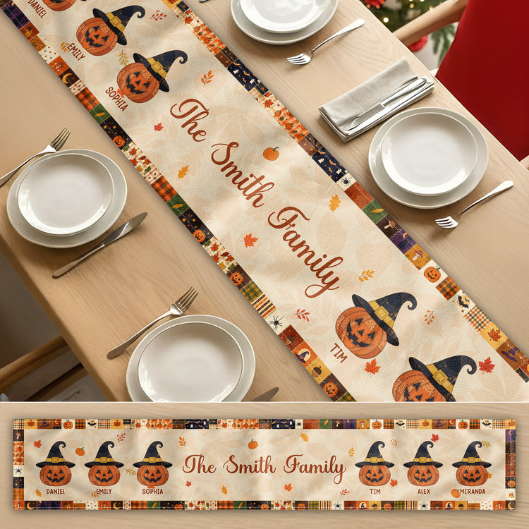 Family Pumpkin Halloween Patchwork Pattern Print - Personalized Table Runner 5