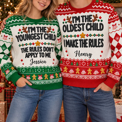 Family Rules For Siblings Christmas Gifts For Her, Him - Personalized Ugly Sweater