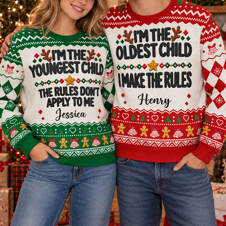 Family Rules For Siblings Christmas Gifts For Her, Him - Personalized Ugly Sweater 1