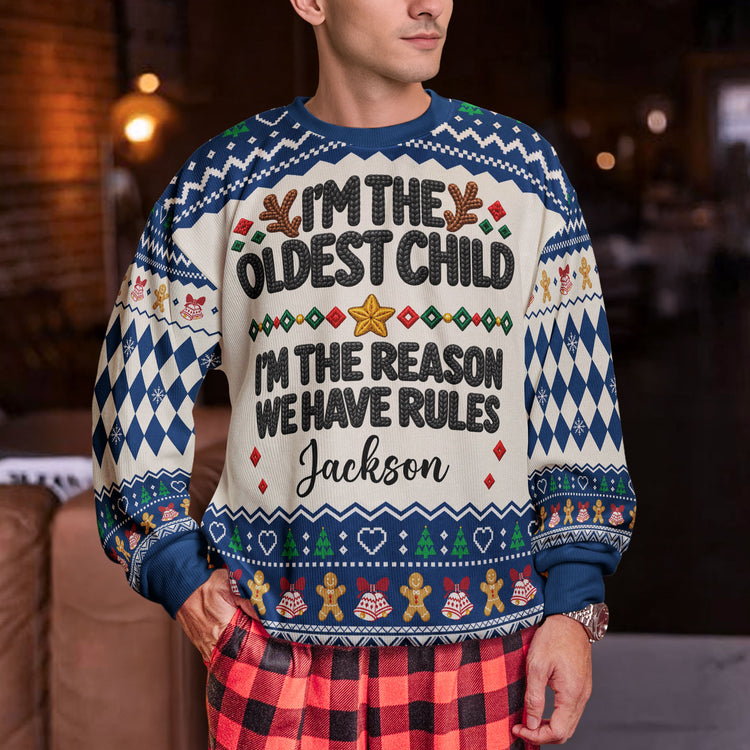 Family Rules For Siblings Christmas Gifts For Her, Him - Personalized Ugly Sweater 4