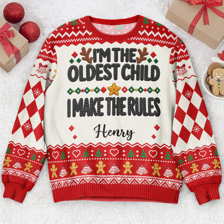Family Rules For Siblings Christmas Gifts For Her, Him - Personalized Ugly Sweater 8